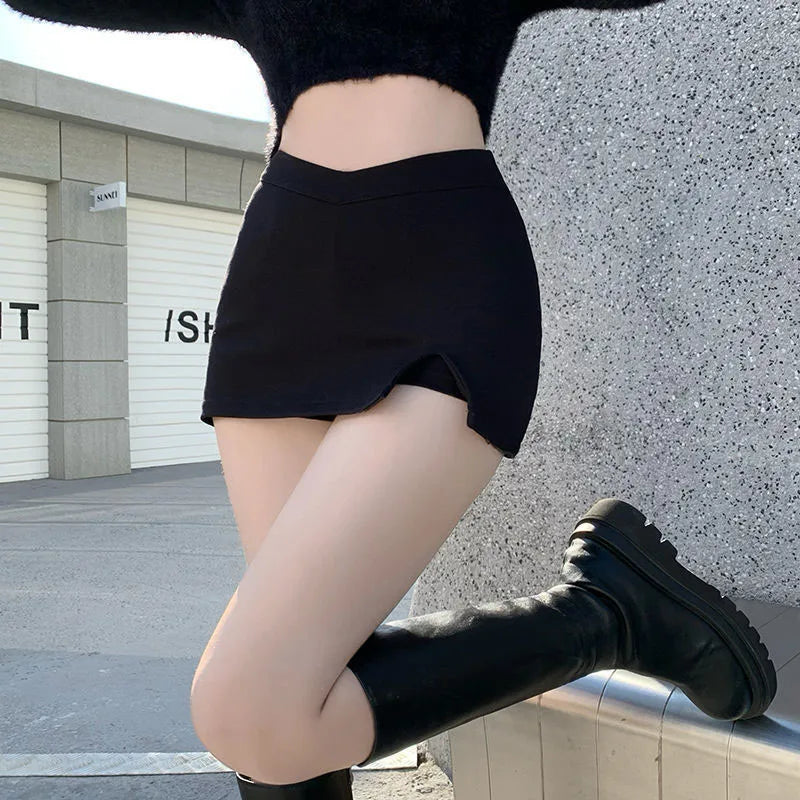 Black Split Mini Skirts Women Summer Sexy Club High Waist Slit Skirt Streetwear Korean Party Fashion Irregular Slim A Line Skirt - Matrix-studios.com