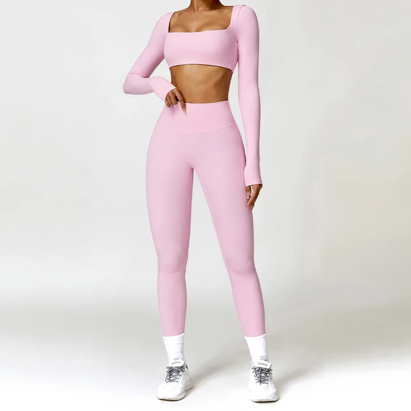 Summer 2PCS Yoga Suit Sports Set Women Quick-Dry Gym Set Women Tracksuit Running Workout Long Sleeve Sports Shirt Yoga Clothing - Matrix-studios.com
