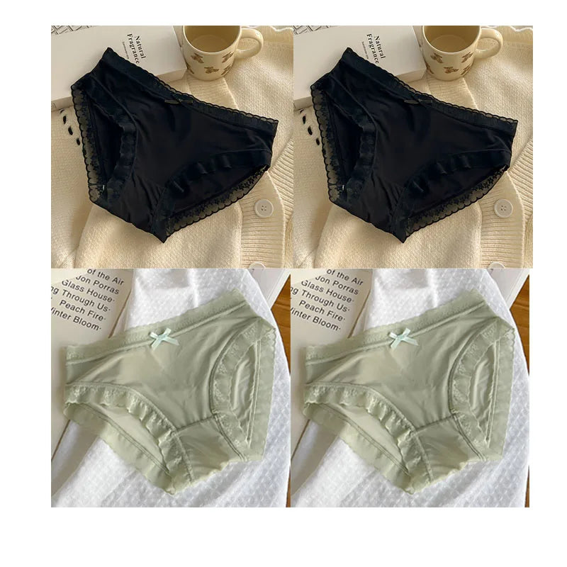 4 PCS/PACK Solid Color Women's Panties Mid-Waist Breathable Comfort Sexy Antibacterial Lace Innerwear - Matrix Studios