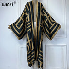 WINYI Africa Boho Print Kimonos African Dresses for Woman Cardigans Beach Outfits Kaftan Beach Cover Up Evening Dress Maxi Coat - Matrix Studios
