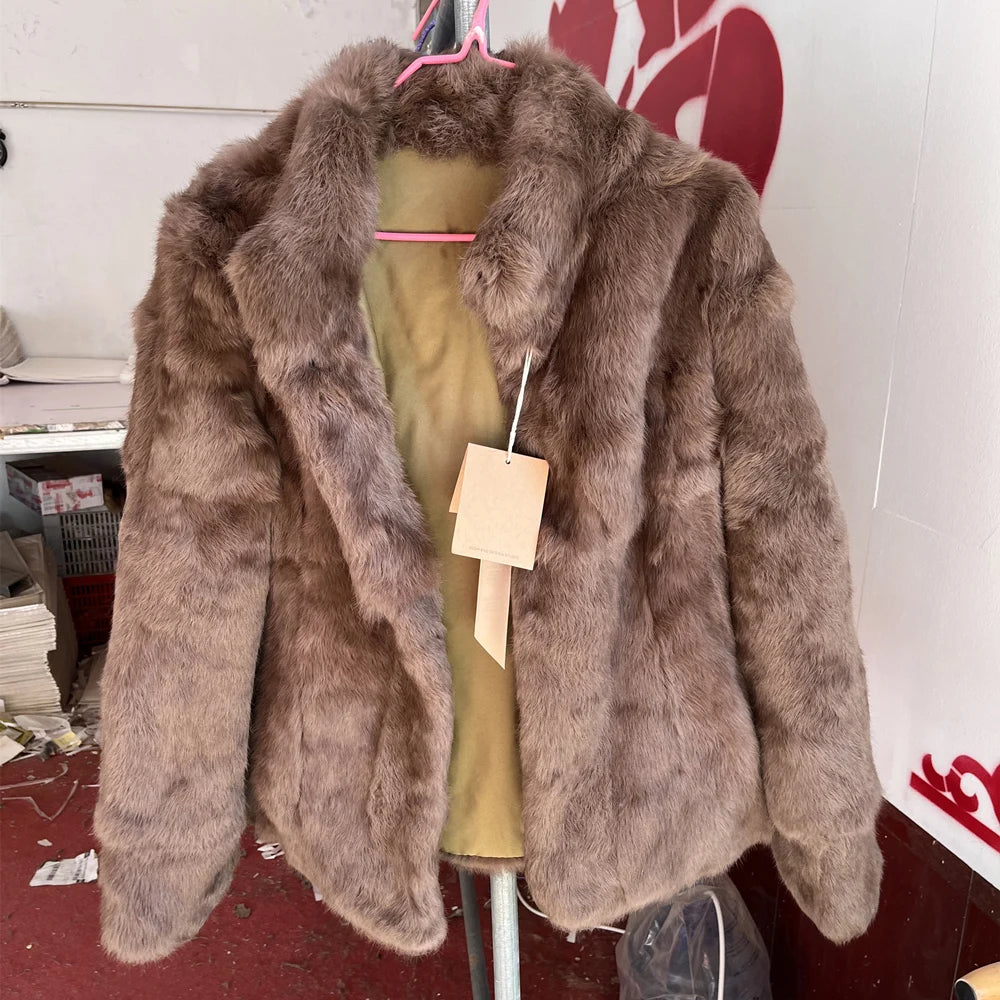 Fancy Rani Natural Rabbit Fur Coat Women Winter Jacket Real Leather And Fur Women's Clothing Female Outerwears With 2024 - Matrix Studios