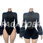 FAGADOER Winter New Sexy Fur Patchwork 2 Pieces Set for Woman Outfits Long Sleeves Bodycon Playsuits + Shorts Female Streetwear - Matrix-studios.com