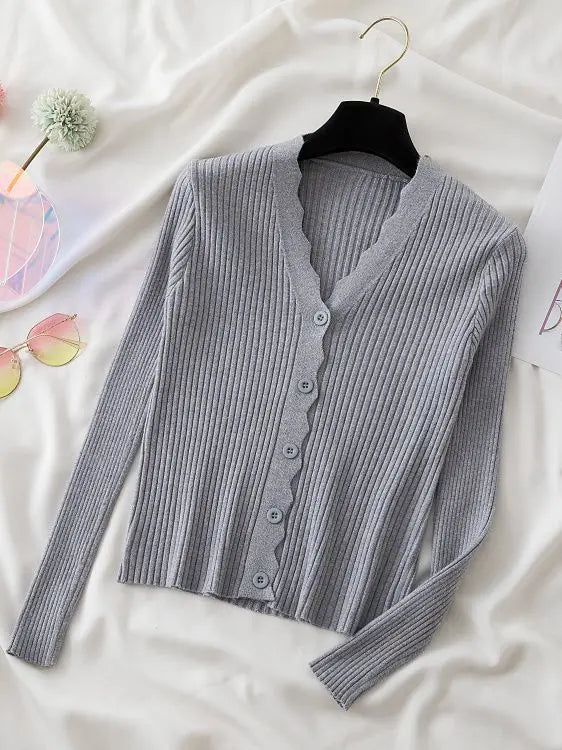 Sweater Knitted Cardigan Button Jacket 2023 Autumn Winter V-neck Long Sleeve Casual Tops For Women Sweater Green - Matrix Studios