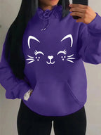 Simple Word Cat Happy Pattern Women Hoodies Fashion Casual Streetwear Personality Hip Hop Hoodie Trendy Fleece Pulloverar