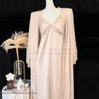 New Female Long Robe Nightgown Set Sexy Lace Trim Sleepwear Suspender Nightdress Spring Summer Casual Satin Home Dress Bathrobe - Matrix-studios.com