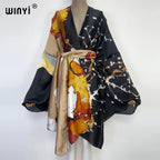 2022 WINYI Summer Beach Wear Swim Suit Cover Kaftan Sweet Lady Boho Cardigan Stitch Self Belted Sexy Holiday Long Sleeve Kimono - Matrix Studios