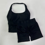 Yoga 2 Pieces Gym Set Women Backless Halter Tops High Waist Seamless Shorts Gym Suit Fitness Sports Bras Sportswear Workout Sets - Matrix-studios.com