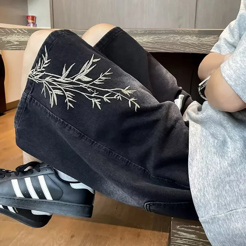 Summer Y2K Baggy Jorts For Men 2026 New Embroidered Short Jean Pants Vintage Wide Leg Bermuda Hip Hop Streetwear Denim Shorts