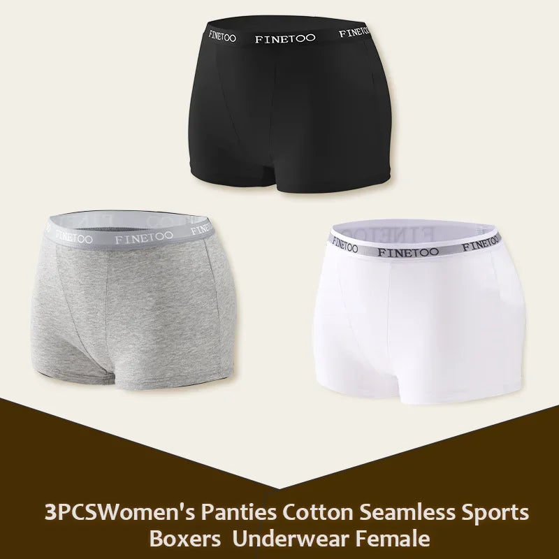 3Pcs Women's Panties Cotton Seamless Sports Boxers Underwear Female Solid Color Briefs Lingerie Intimate Underpant Finetoo S-XXL - Matrix Studios