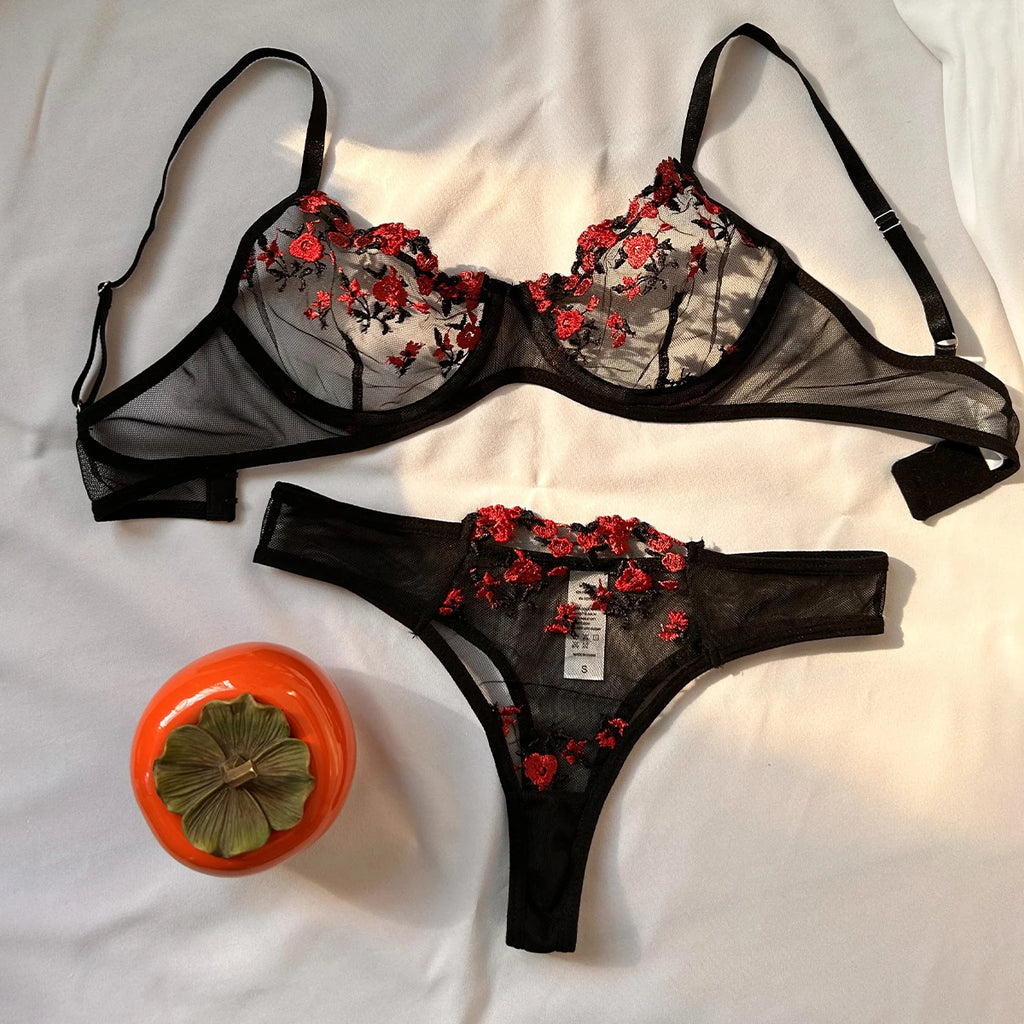 Sexy Set Womens Underwear Exotic Emotional Bra Set Embroidered Print Brassiere Lingerie Set Women's Set Push Up Thin Bralette - Matrix-studios.com