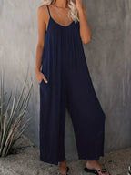 Plus Size Women's 2025 Summer Jumpsuit - Sleeveless Wide Leg Romper with Side Pockets, Casual One Piece Outfit - Matrix Studios