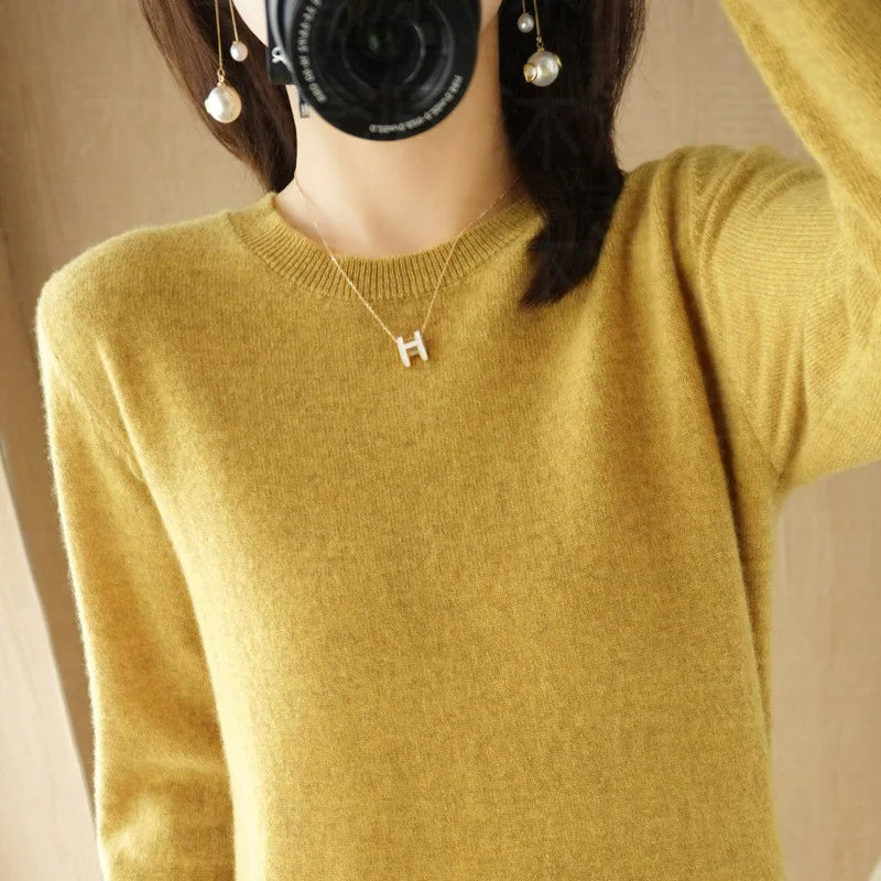 Autumn And Winter Cashmere Sweater Women's Crew Neck Pullover Casual Knitted Top Women's Short Undercoat Fashion 18 Colors - Matrix-studios.com