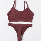 Women Seamless Bra And Panties Set Wire Free Bralette High Leg Cut Thongs Comfort Ribbed Unlined Underwear Sexy Lingerie Set - Matrix-studios.com