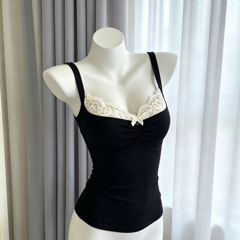2000s American Vintage Sexy Leopard Camis Y2k Harajuku Slim Lace Patchwork Tanks Summer Streetwear Beach Party Sleeveless Tops - Matrix-studios.com