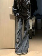 Women's Flare Cargo Jeans Harajuku Japanese Low Rise Denim Pants Abi Y2k Bell Bottom American Retro High Street Dark Academia - Matrix-studios.com