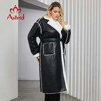 Astrid 2023 Winter Faux Leather Jacket Women Plus Size Long Warm Plush Collar Padded Coat Fashion Pocket Cotton Female Parkas - Matrix Studios
