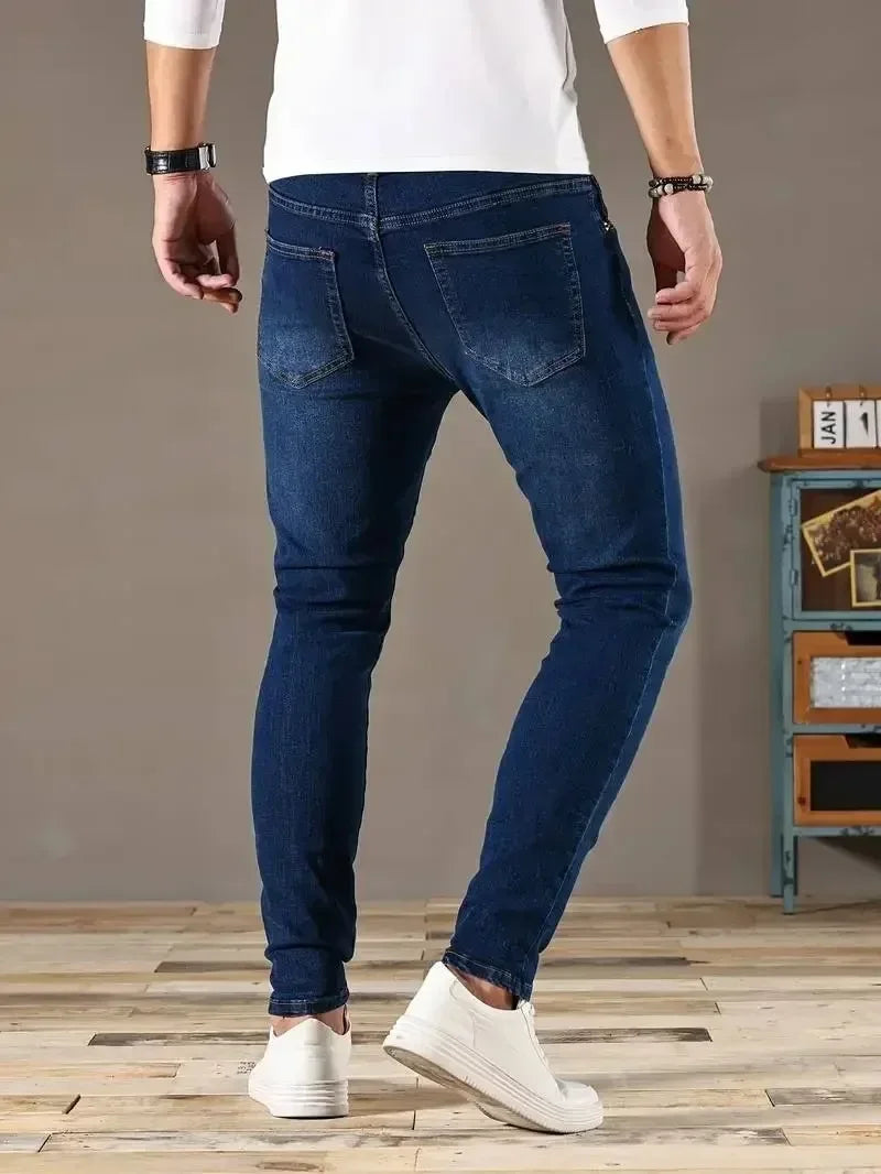 2025 Spring New Mens Slim Fit Classic Skinny Jeans Casual Street Style Casual Mens Skinny Jeans Male Slim Fit Pencil Denim Blue - Matrix Studios