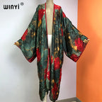 WINYI Summer New Fashion Print Women Cardigan Loose Long Dress Elegant Party Boho Maxi Beach Holiday Cover Up Kimonos Kaftan - Matrix Studios