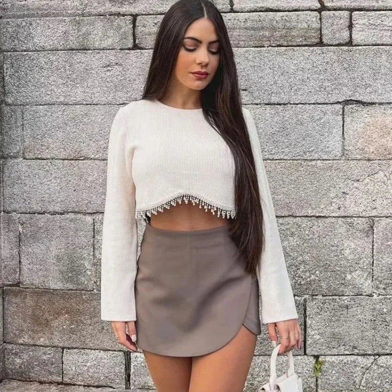 HXAO Women's Skirt Shorts Summer Beige Black Skirt Pants Woman Office High Waist Skort For Women Asymmetrical Pink Brown Skirt - Matrix-studios.com