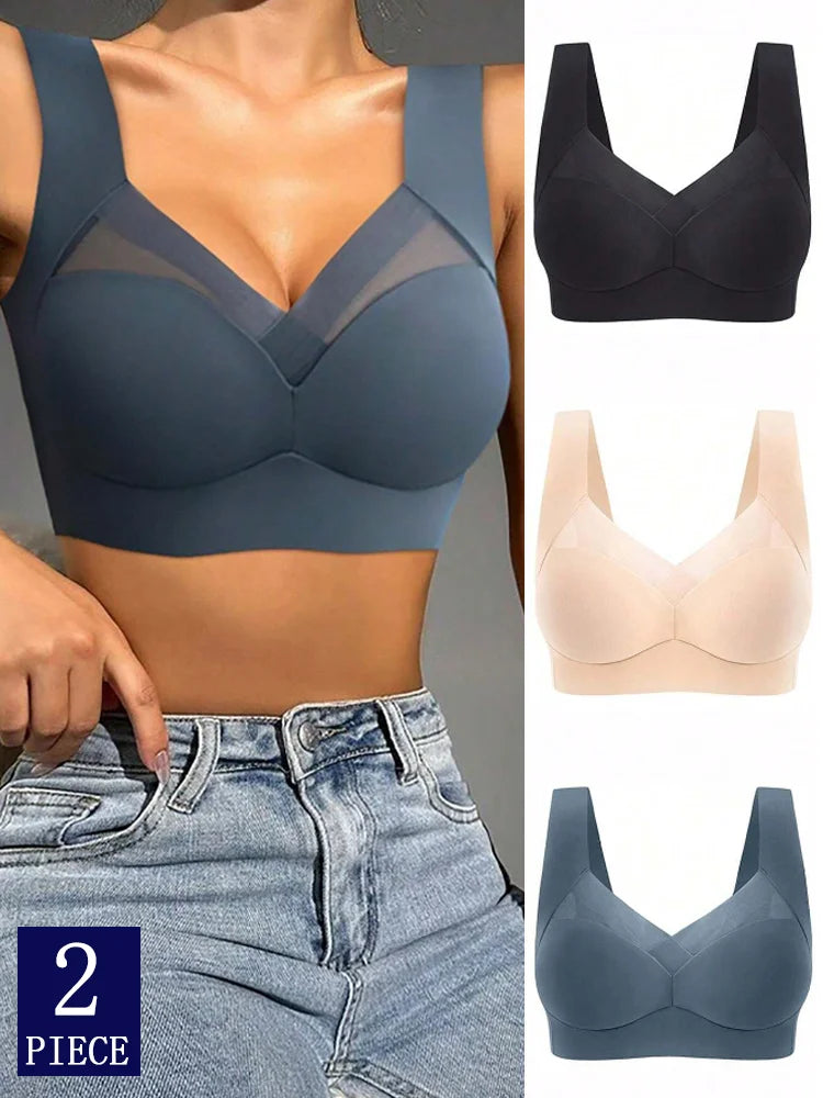 2PCS Women Lace Sport Bras Plus Size Seamless Bra Bralette Backless Lady Brassiere Vest Female Gather Shock-Proof Wireless L-3XL - Matrix Studios