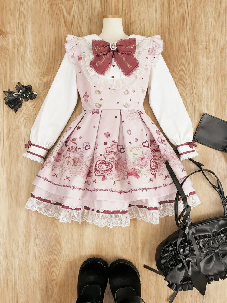 Y2k Japanese Kawaii Two-Piece Sets Long Sleeve Top + Short Skirt Sweet Women Casual Cute Print Bow Patchwork 2025 New Arrival - Matrix-studios.com