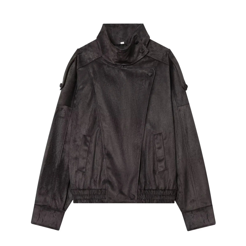 Women's Jacket 2026 Autunm  New Black Long Sleeve Pebble Faux Leather Jacket Motorcycle Style Personality Fashion - Matrix Studios