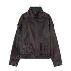 Women's Jacket 2026 Autunm  New Black Long Sleeve Pebble Faux Leather Jacket Motorcycle Style Personality Fashion - Matrix Studios