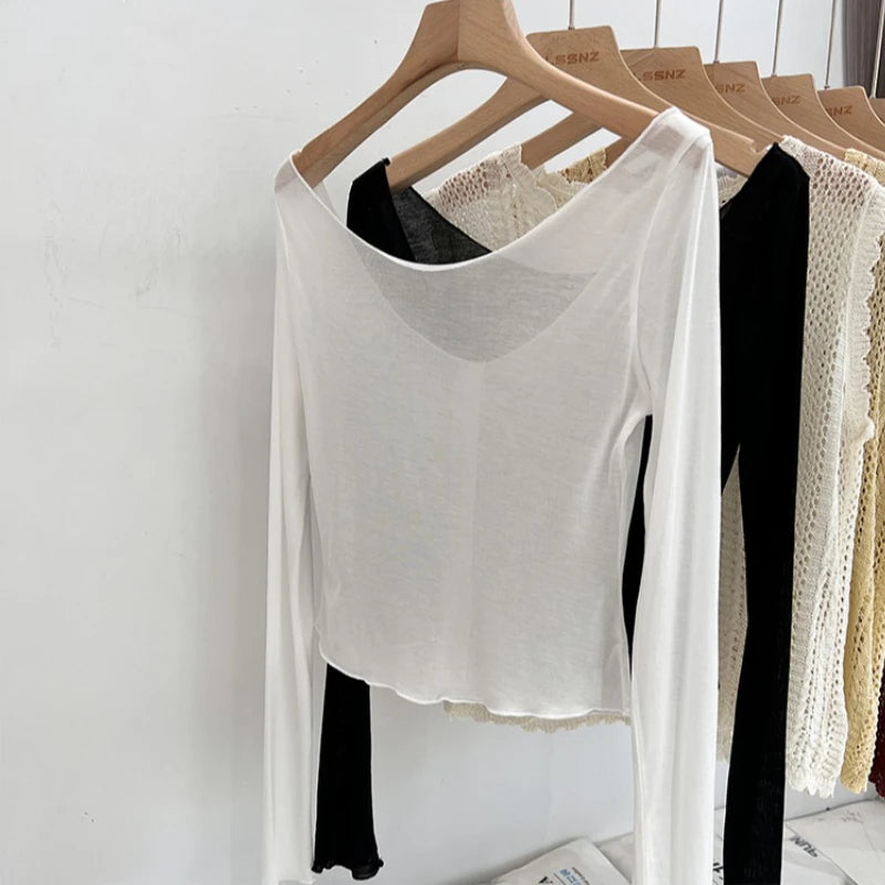 White Ice Silk Thin Waist Slimming Women Cardigan Sun Protection Clothing 2026 Summer Cardigan Long Sleeve Short Top - Matrix Studios