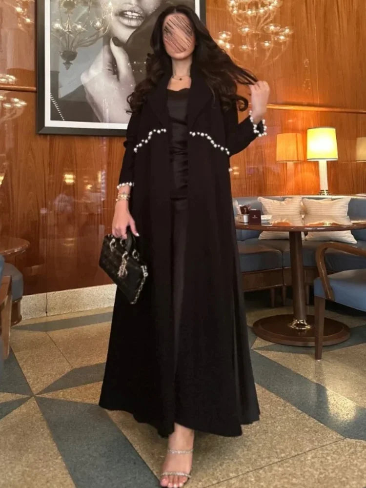 Eid Muslim Pearl Abaya for Women Beading Ramadan Cardigan Pleated Long Dress Morocco Kaftan Long Abayas Dubai Robe Jalabiya 2024 - Matrix-studios.com
