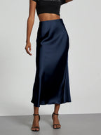 21 Colors New 2026 Women's Elegant High Waist Satin Long Skirts Female Summer Solid Color Faldas - Matrix-studios.com