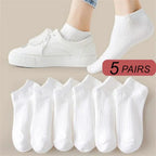 5 Pairs/Pack Ankle Socks Women 100% Cotton Invisible Sweat-absorbing Girls Low Tube Boat Socks EU 36-42 - Matrix Studios