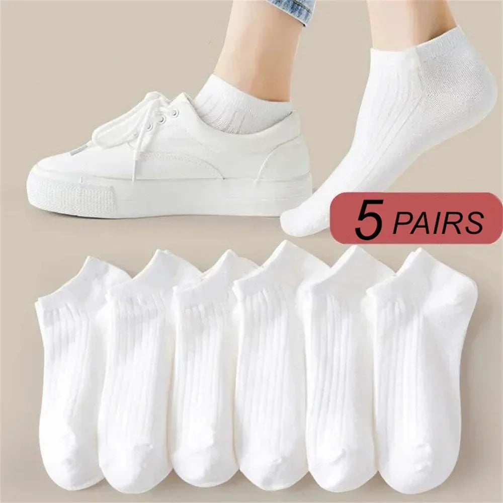 5 Pairs/Pack Ankle Socks Women 100% Cotton Invisible Sweat-absorbing Girls Low Tube Boat Socks EU 36-42 - Matrix Studios