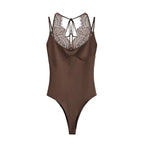Women's Jumpsuit 2026 Spring New Solid Color Halter Neck Lace Splice Sexy Slim-Fit Romper Personalized Fashion - Matrix Studios
