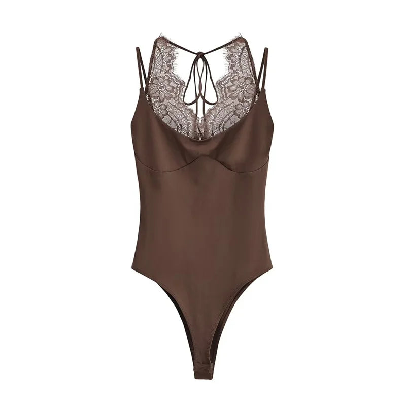 Women's Jumpsuit 2026 Spring New Solid Color Halter Neck Lace Splice Sexy Slim-Fit Romper Personalized Fashion - Matrix Studios