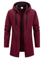 Men's Retro Zipper Jacket Mid Length Windbreaker Spring Autumn Winter Fleece Warm Jackets Fashion Casual Patchwork Yarn Coat - Matrix Studios