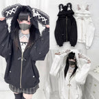 Bunny Hoodie Hoodies Y2K Rabbit Ear Hoodie Lolita Jacket Bow Girls Pearl JK Japan Lace Kawaii Zipper Cardigan Long Sleeved Top - Matrix Studios