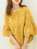 ZANZEA Fashion Summer 3/4 Sleeve Hollow Out Blouse Women Elegant Lace Crochet Tops Casual Loose Embroidery Shirt Work Blusas - Matrix-studios.com