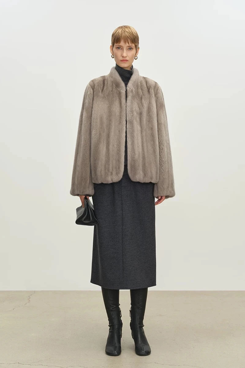 Lautaro Autumn Winter Short Brown Thick Warm Soft Faux Mink Fur Coat Women Stand Collar Elegant Luxury Chic Fluffy Jacket 2025 - Matrix Studios