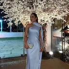 Elegant Ribbon Halter Dress Women Solid Off Shoulder Sleeveless Backless Slim Maxi Dresses 2025 Summer Autumn Party Robes Lady - Matrix-studios.com