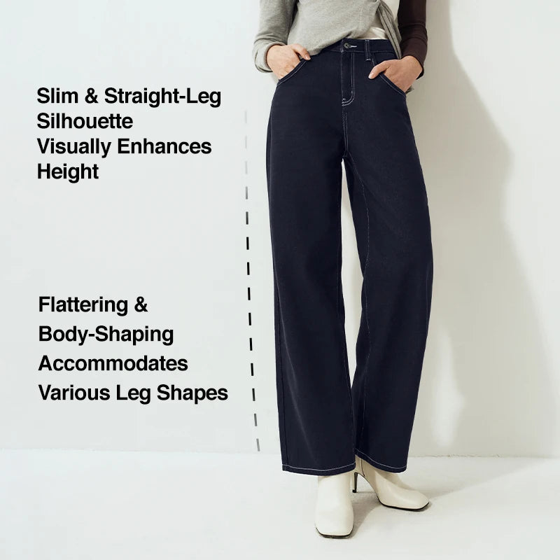 Semir Jeans Women Wide Leg Fleece Lined Comfortable High Waist Winter 2025 New Floor-Length Pants with Leg-Elongating Effect - Matrix-studios.com