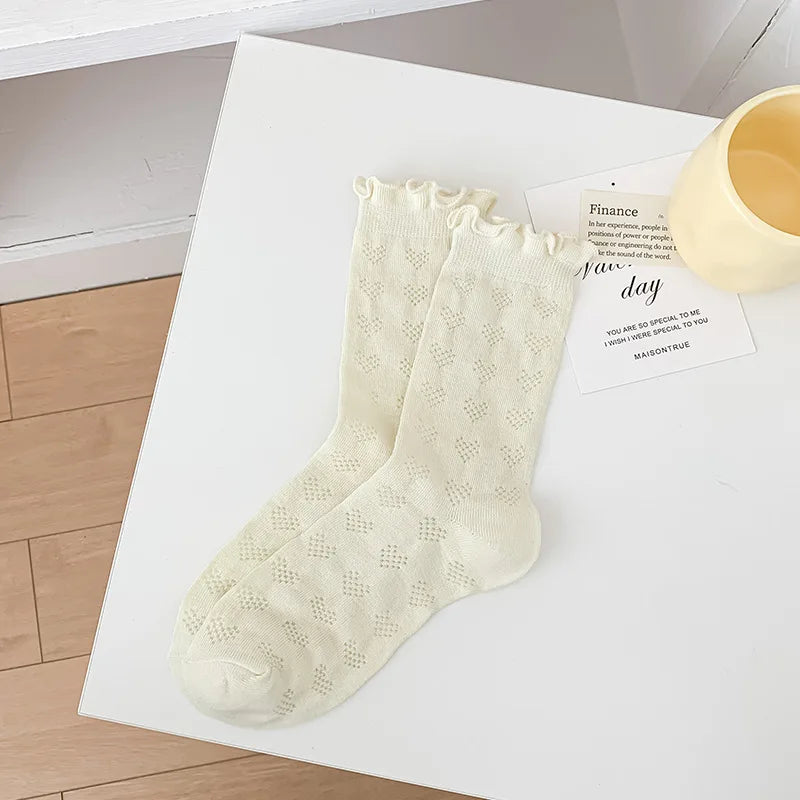 Autumn Women's Socks with Lace Trim Hollow-Out Mesh Breathable Slouch Solid Color Trendy and Versatile for Instagram Style Socks - Matrix Studios
