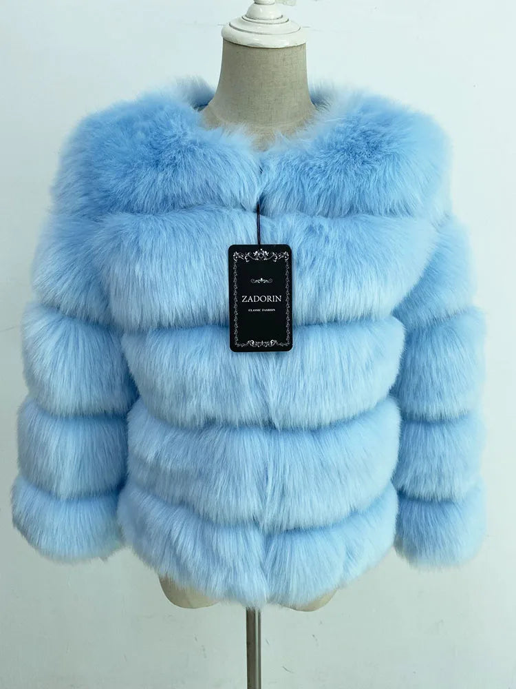 ZADORIN S-6XL Mink Coat Winter Black White Faux Fur Coat Woman Elegant Fluffy Faux Fur Jacket Top Short Fur Coats Woman Clothing - Matrix Studios