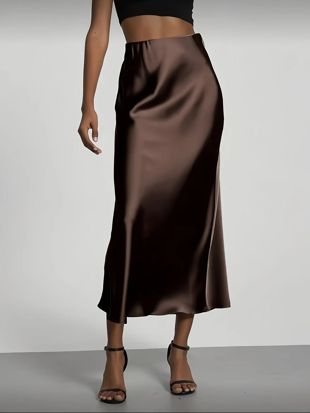 Women's Satin Midi Skirt, High‑waisted Slim Straight, Elegant Draping, Mature Versatile for Commute, Vacation & Parties - Matrix-studios.com
