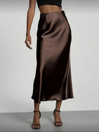 Women's Satin Midi Skirt, High‑waisted Slim Straight, Elegant Draping, Mature Versatile for Commute, Vacation & Parties - Matrix-studios.com