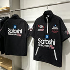 New Satoshi Tshirts Hip Hop Street Workwear Pocket Half Zip Lapel Casual Breathable Short Sleeved Shirts Men Women Summer Outfit - Matrix-studios.com
