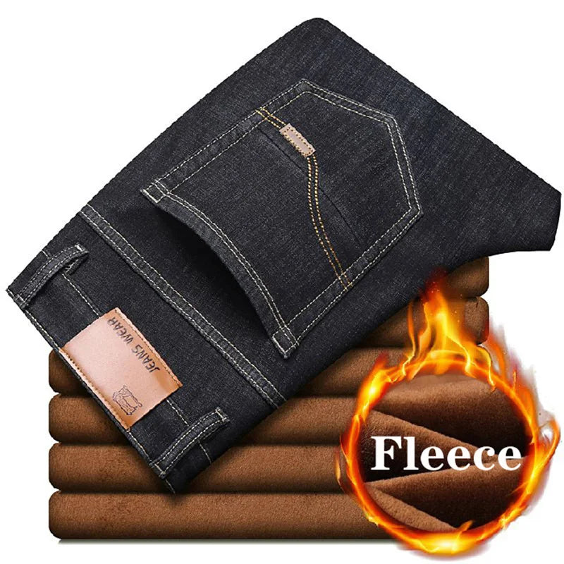Brand Autumn Winter Warm Flocking Denim Soft Man Activities Fleece Line Men Jeans Black Blue Grey Colors - Matrix Studios