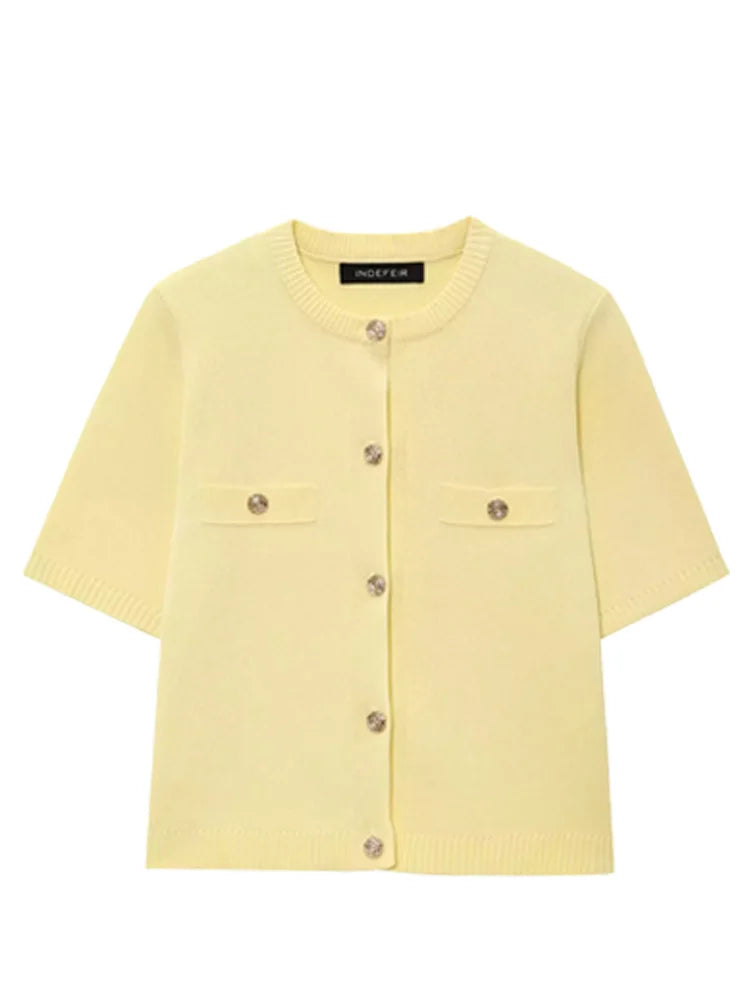 HXAO Cardigan Woman Knitwear Button Ladies Short Sleeve Knit Bolero Women's Tricot Top Summer Outerwear Crop Cardigan Top Female - Matrix Studios
