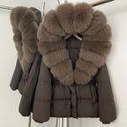 Reality Fur Jacket Real Fur Collar Duck Down Coat Female Winter Hooded Warm Fox Fur Coat Women Natural Raccoon Fur Puffer Jacket - Matrix Studios