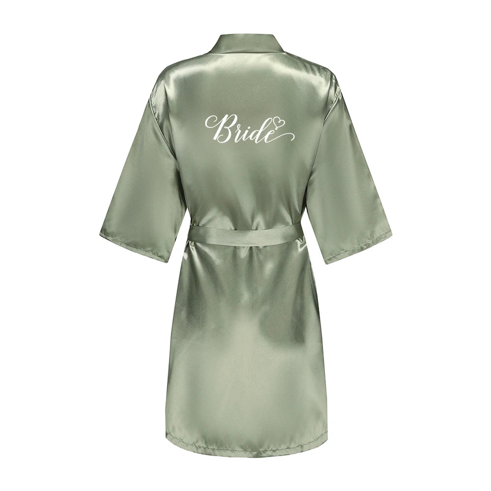 Women's Satin Robe Silk Kimono Bathrobe Pure Short Sexy Sleepwear Bridesmaid Bride Party Robes Grass Green