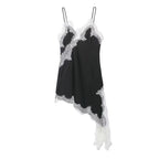 Satin Sexy Lace Spliced Short Sling Dress Women Sleeveless Backless Asymmetric Sexy Party Dresses 2026 Summer Lady Dress ﻿ - Matrix-studios.com